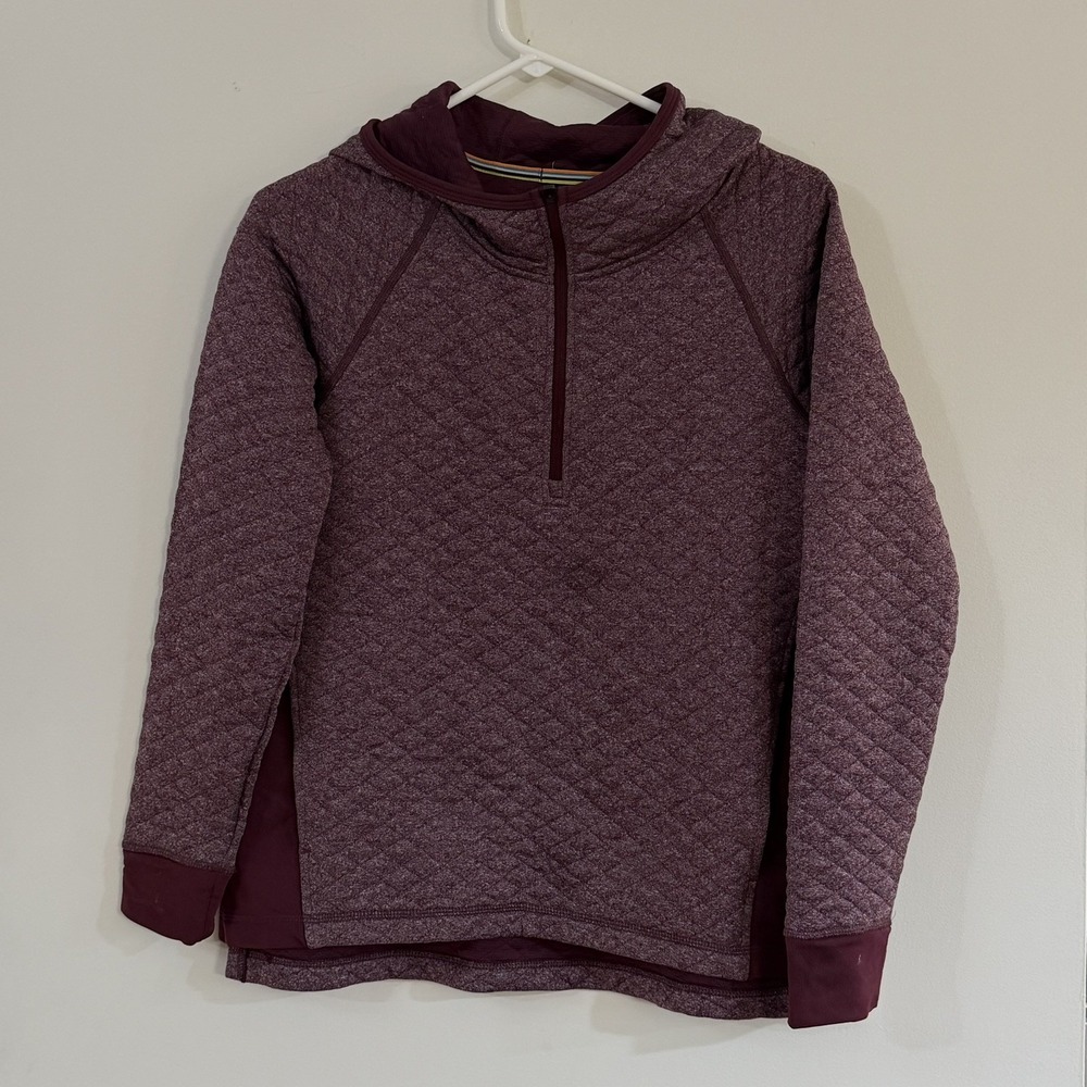 Smartwool 1/4 Zip Diamond Peak Quilted Heathered Fig Hoodie Wool Blend Sz XS
